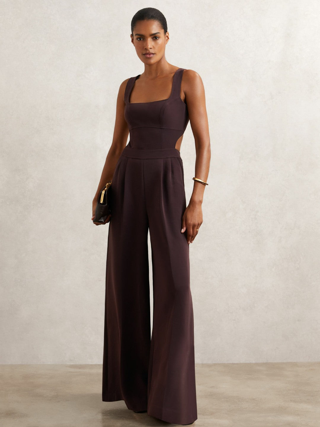 Petite Wide-Leg Cut-Out Jumpsuit Burgundy | Women