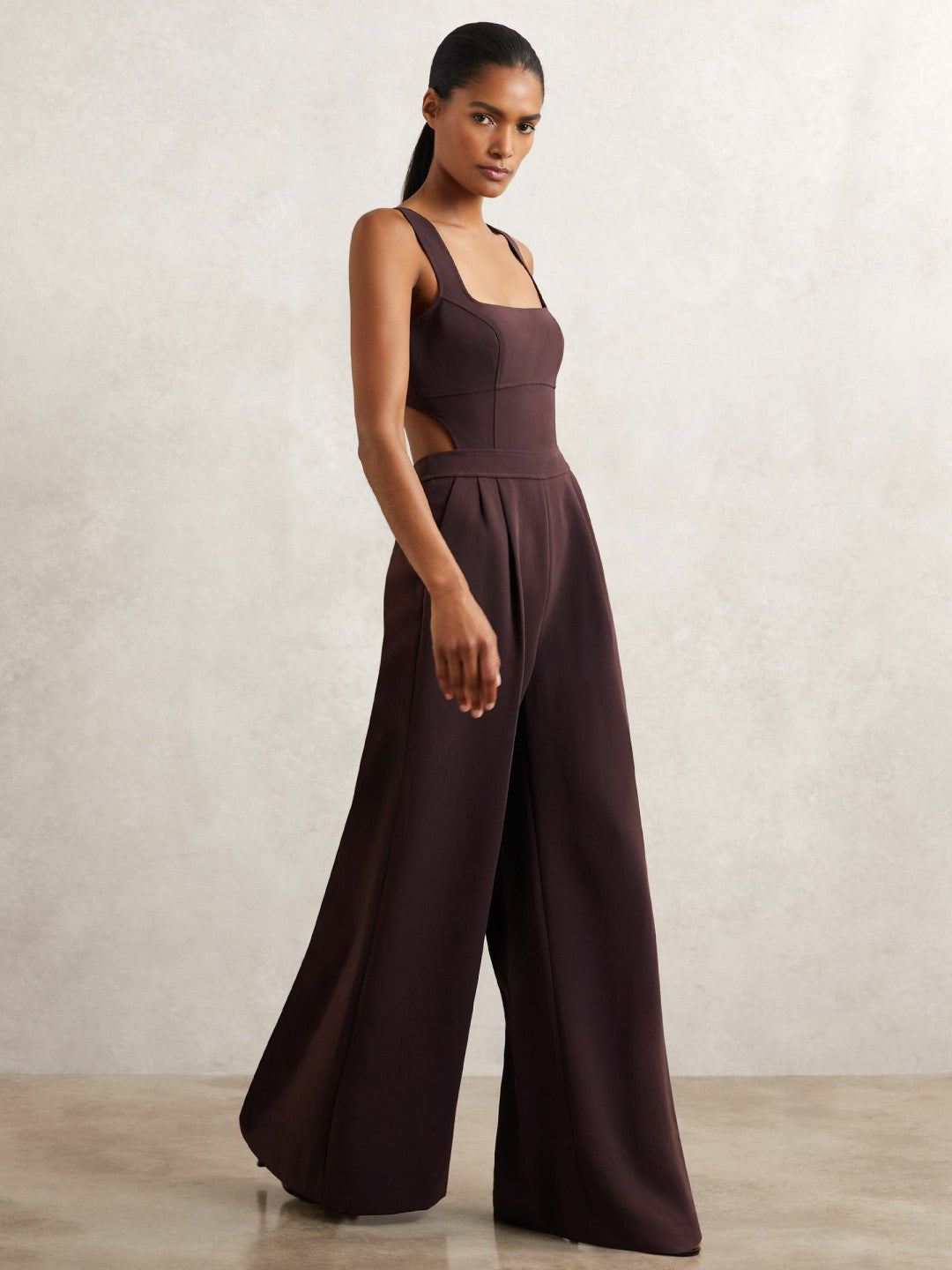Petite Wide-Leg Cut-Out Jumpsuit Burgundy | Women