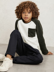 13-14 yrs Cotton Colour-Block Long-Sleeve T-Shirt Green | Children & Baby