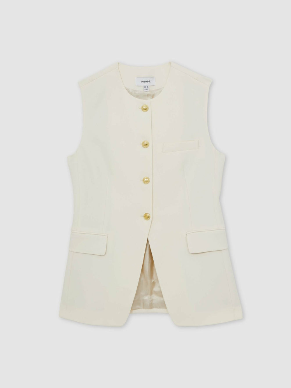High-Neck Longline Waistcoat Cream | Women