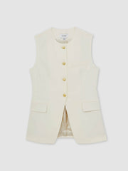 High-Neck Longline Waistcoat Cream | Women