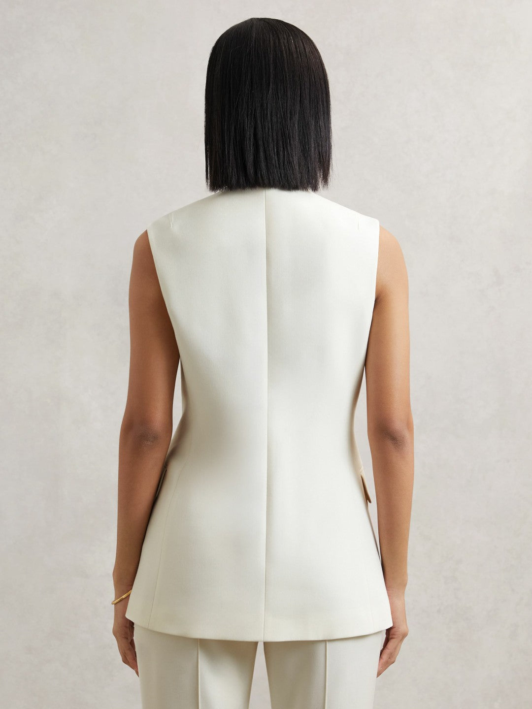 High-Neck Longline Waistcoat Cream | Women