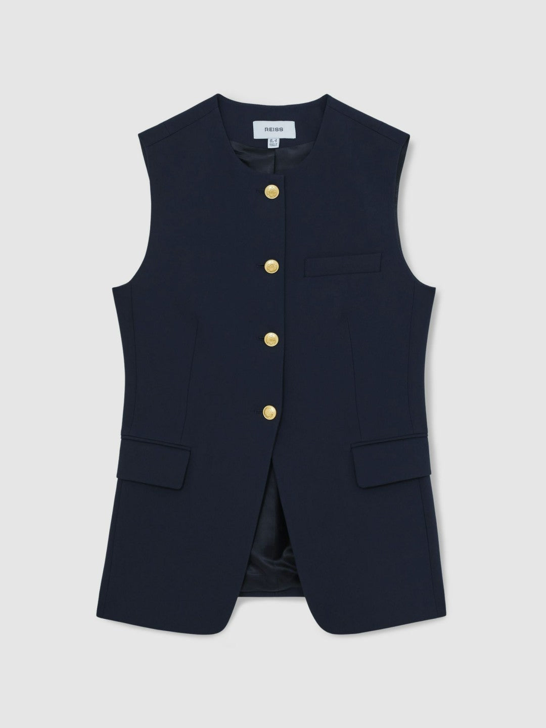 High-Neck Longline Waistcoat Navy | Women