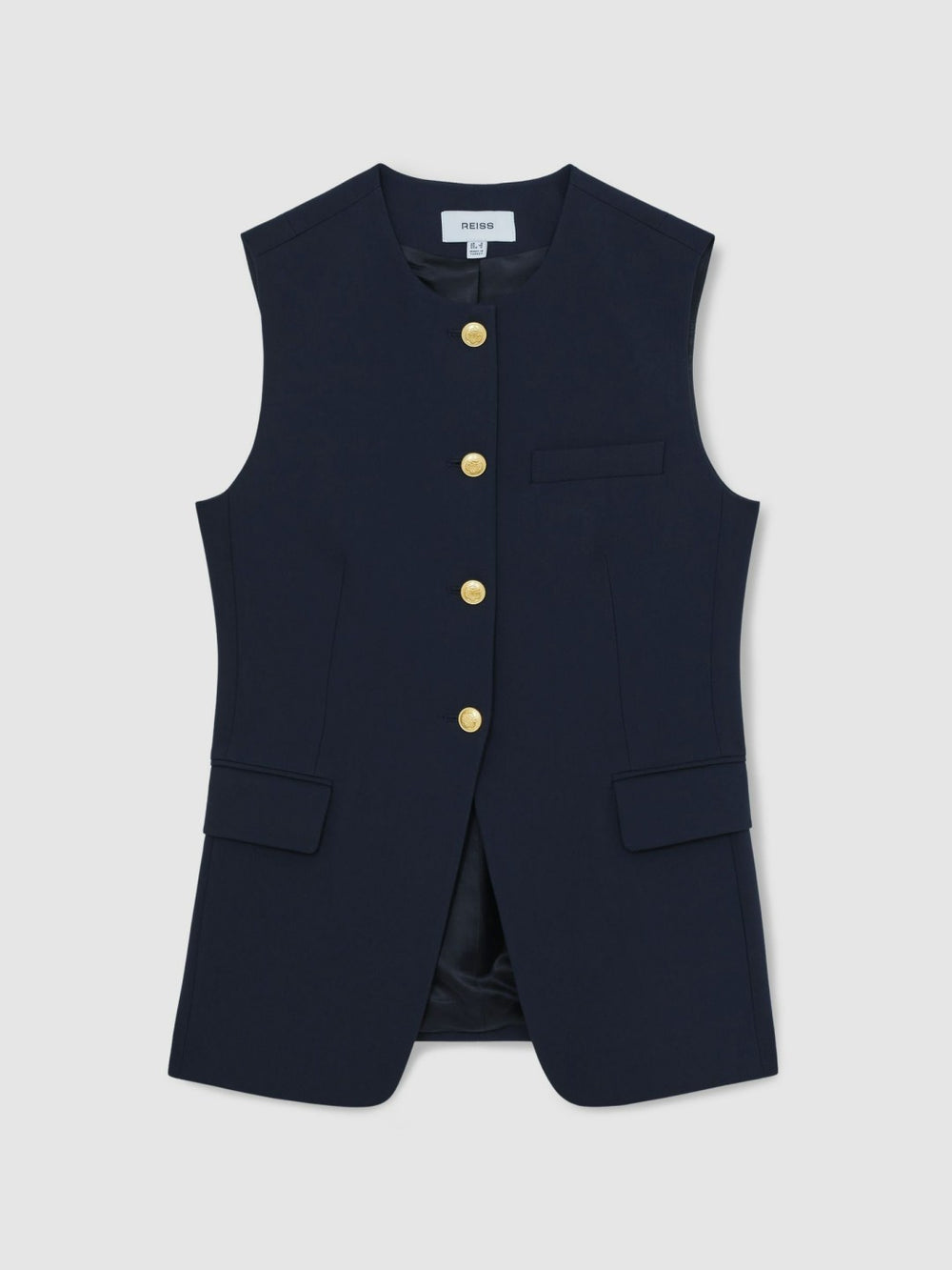 High-Neck Longline Waistcoat Navy | Women