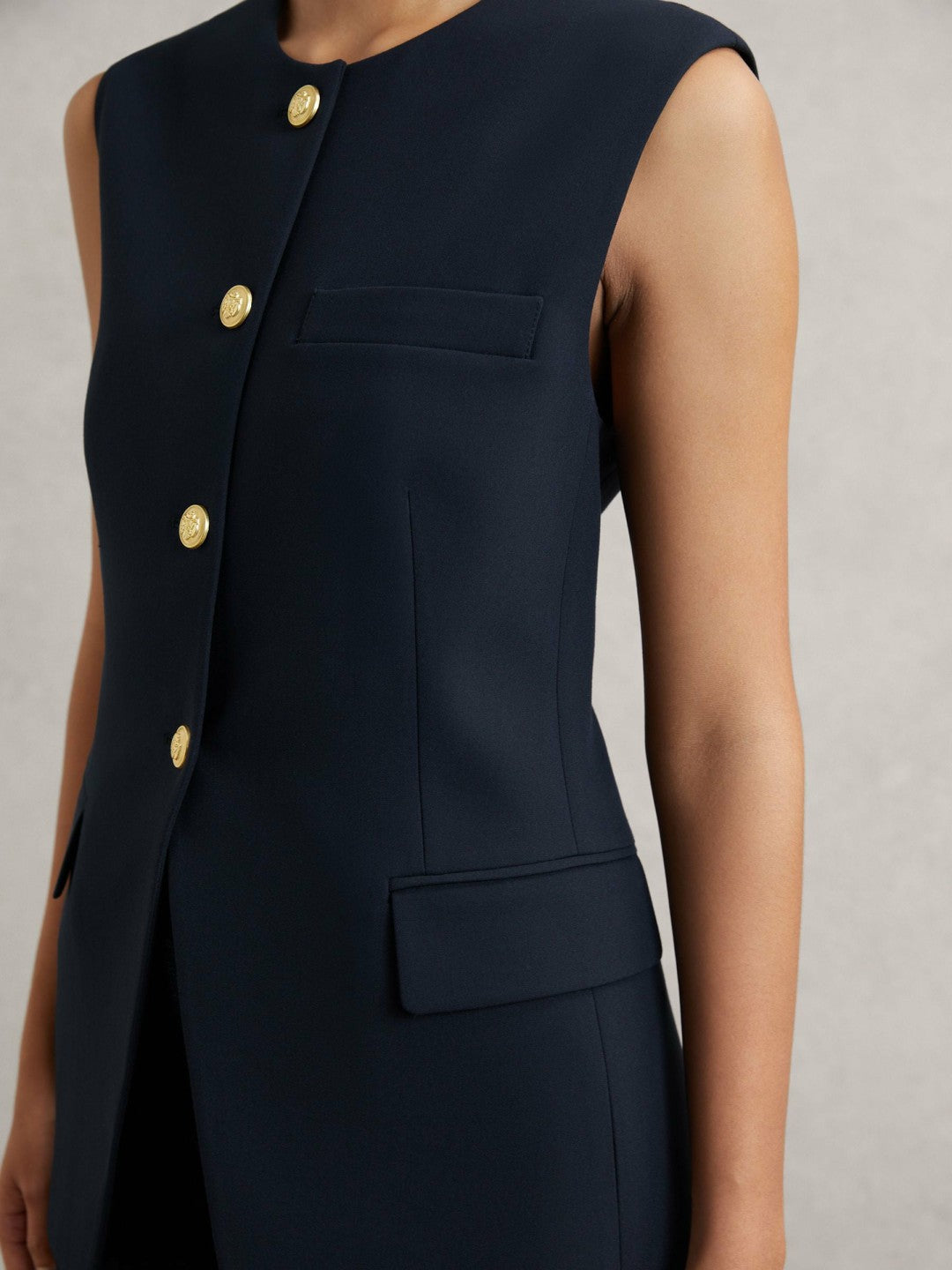 High-Neck Longline Waistcoat Navy | Women