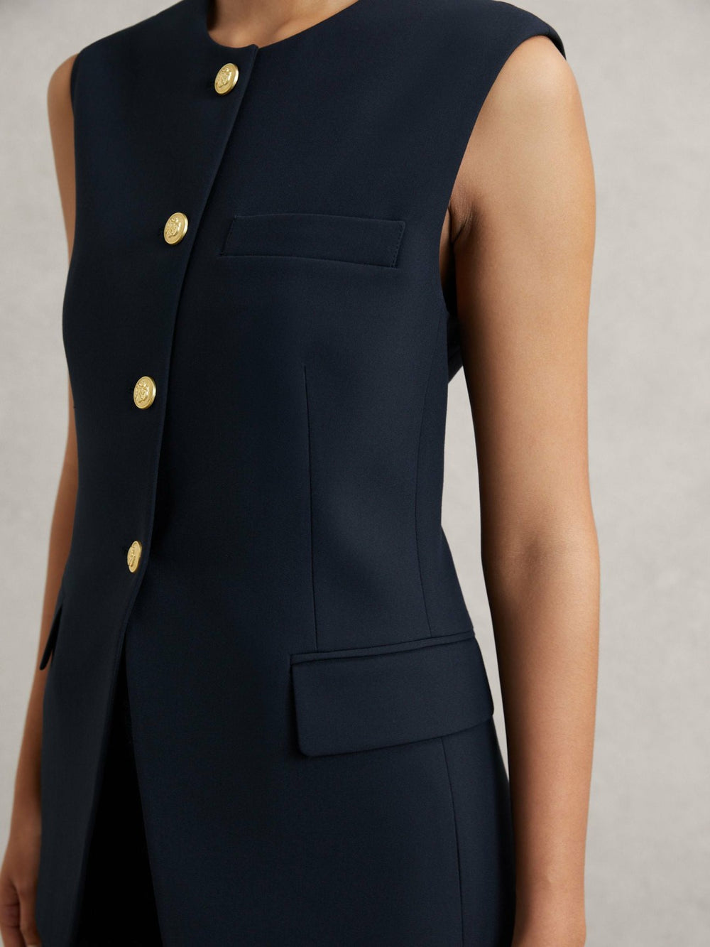 High-Neck Longline Waistcoat Navy | Women