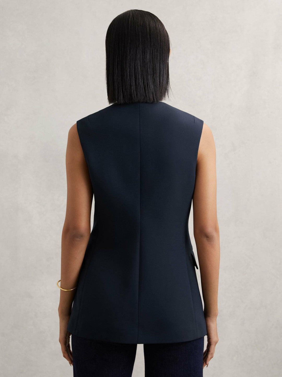 High-Neck Longline Waistcoat Navy | Women