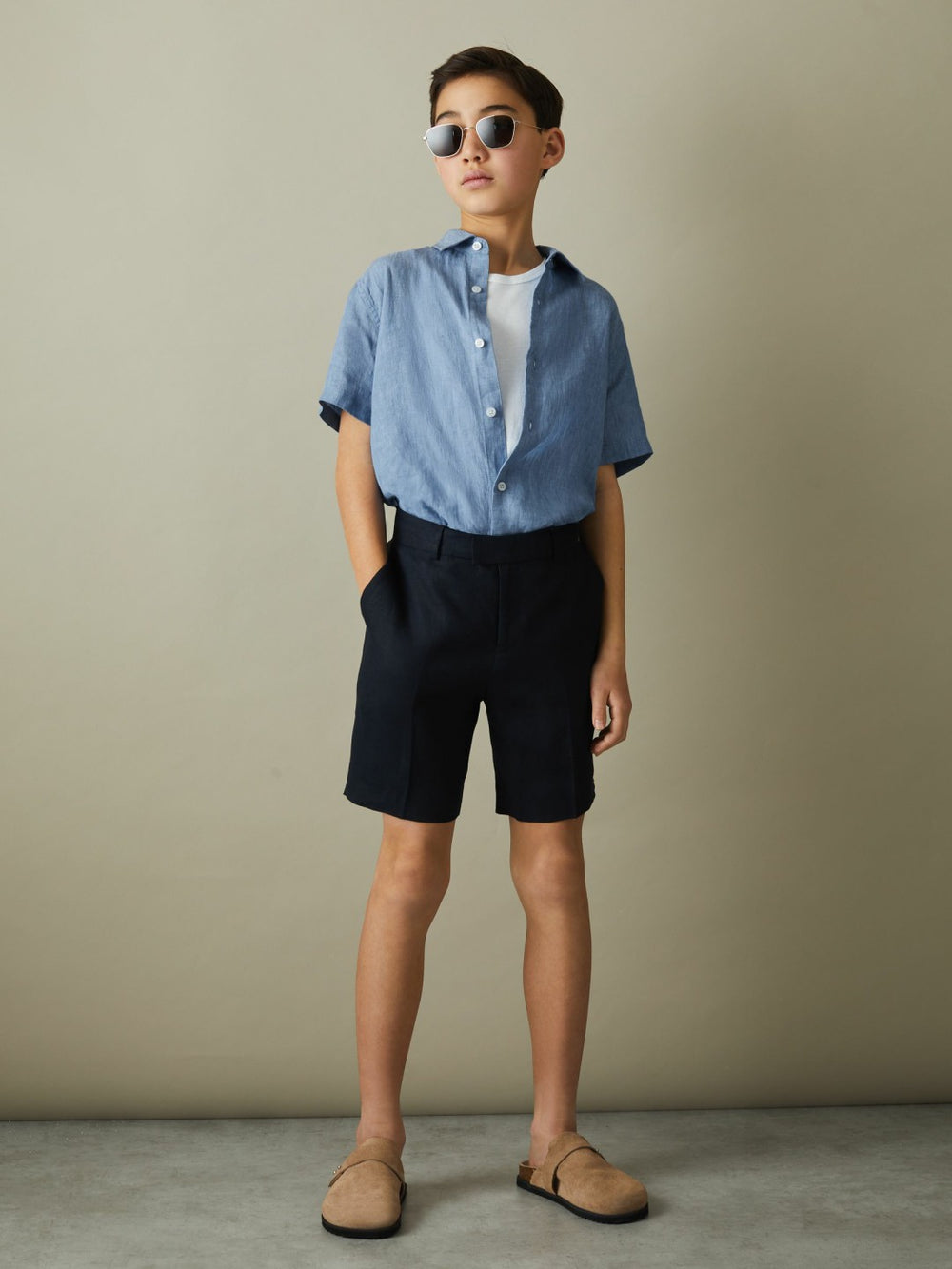 3-9 yrs Short Sleeve Linen Shirt Sky Blue | Children & Baby