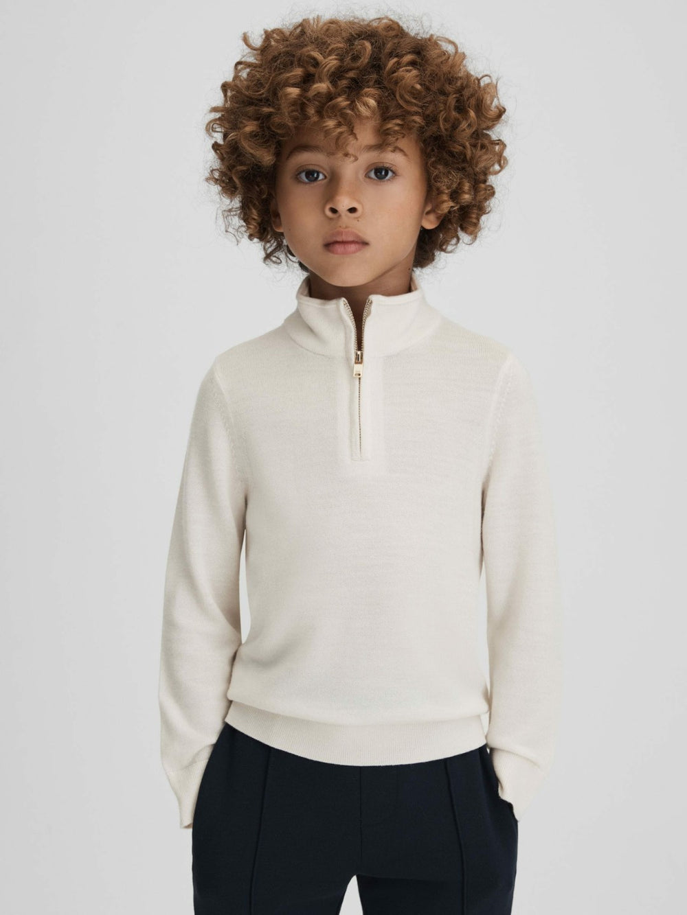 3-9 yrs Wool Half-Zip Funnel Neck Jumper Snow | Children & Baby