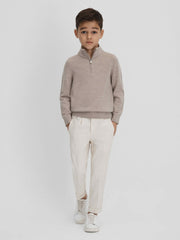 3-9 yrs Wool Half-Zip Funnel Neck Jumper Wheat Melange | Children & Baby