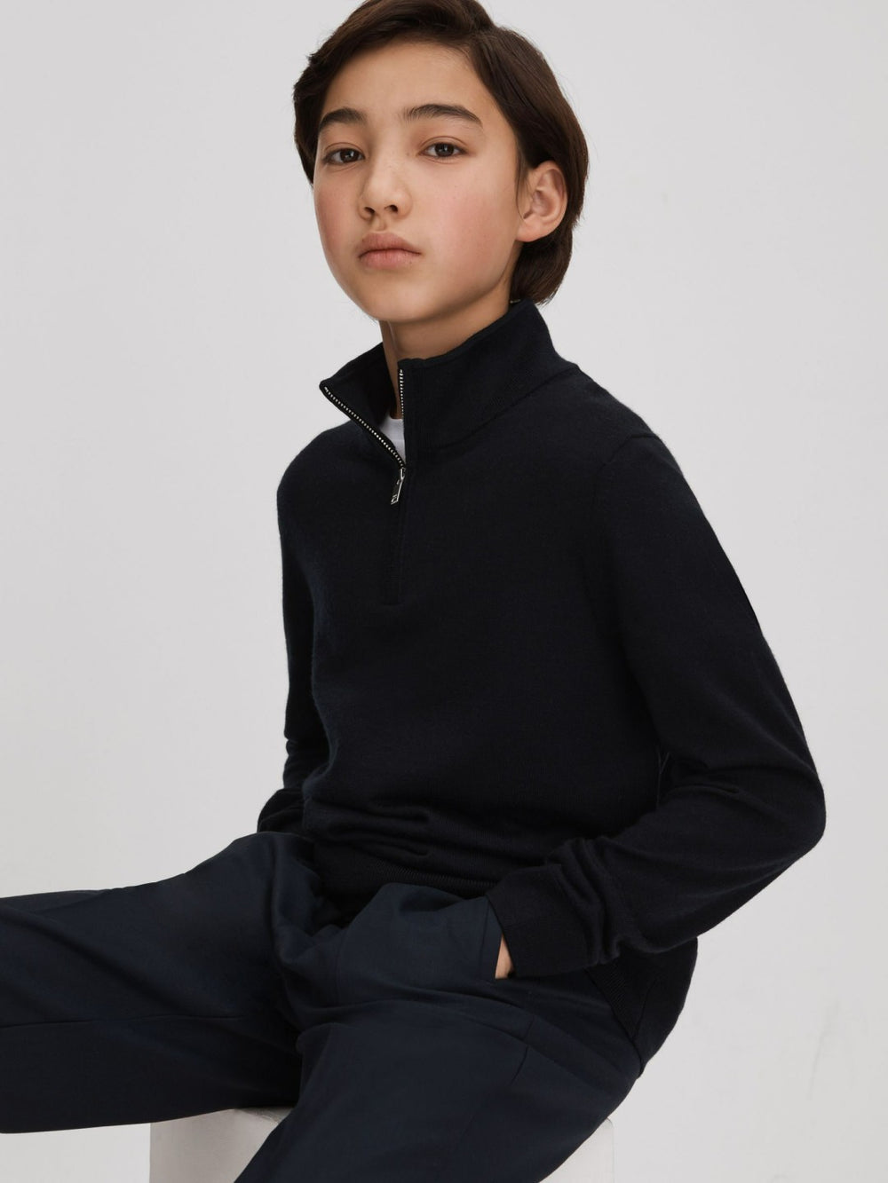 3-9 yrs Wool Half-Zip Funnel Neck Jumper Navy | Children & Baby