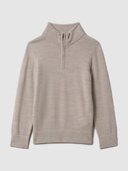 9-13 yrs Wool Half-Zip Funnel Neck Jumper Wheat Melange | Children & Baby