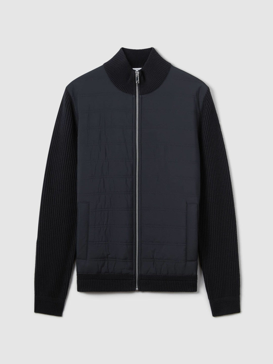 Hybrid Quilt and Knit Zip-Through Jacket Navy | Men