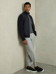 Hybrid Quilt and Knit Zip-Through Jacket Navy | Men