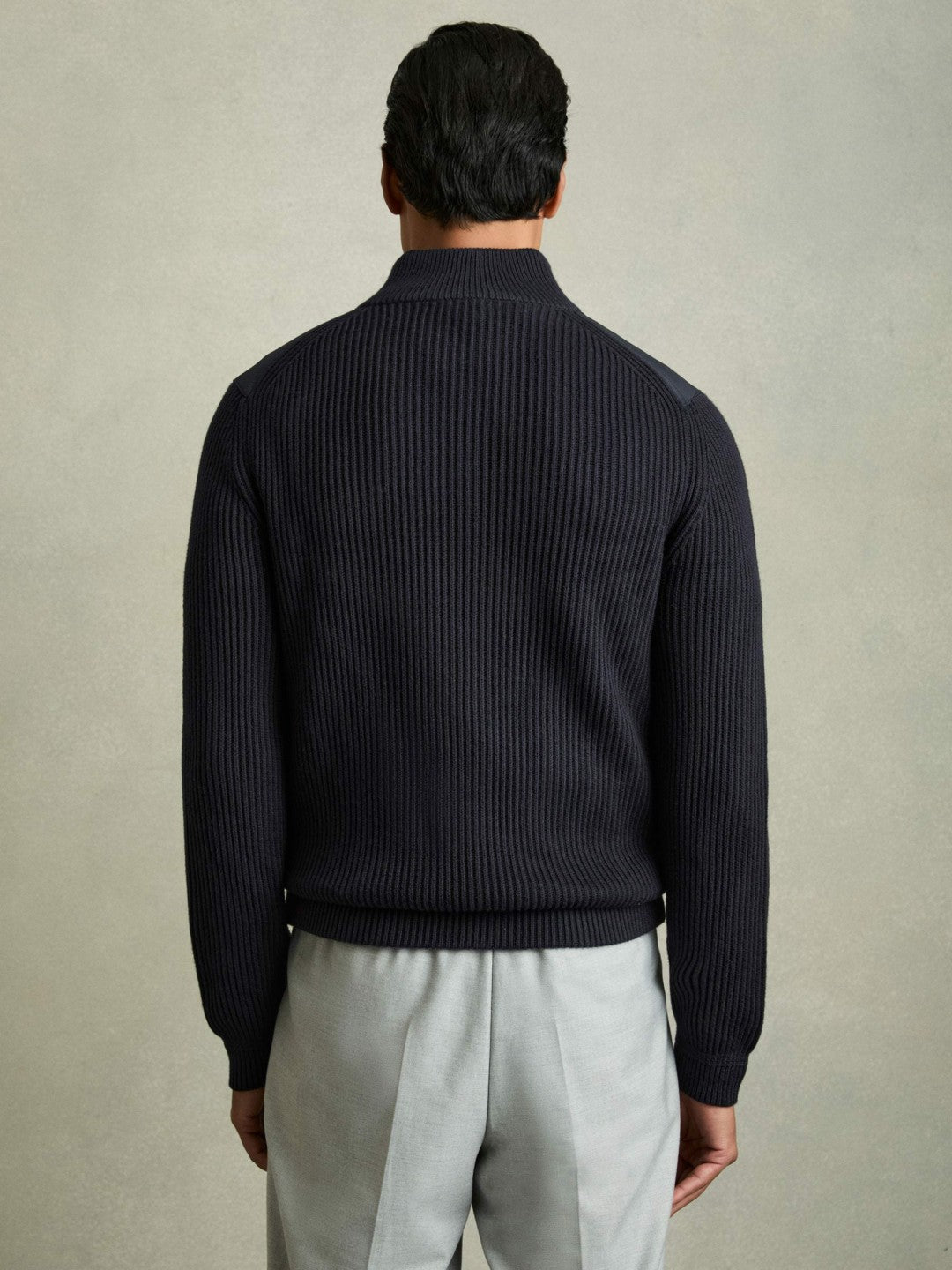 Hybrid Quilt and Knit Zip-Through Jacket Navy | Men
