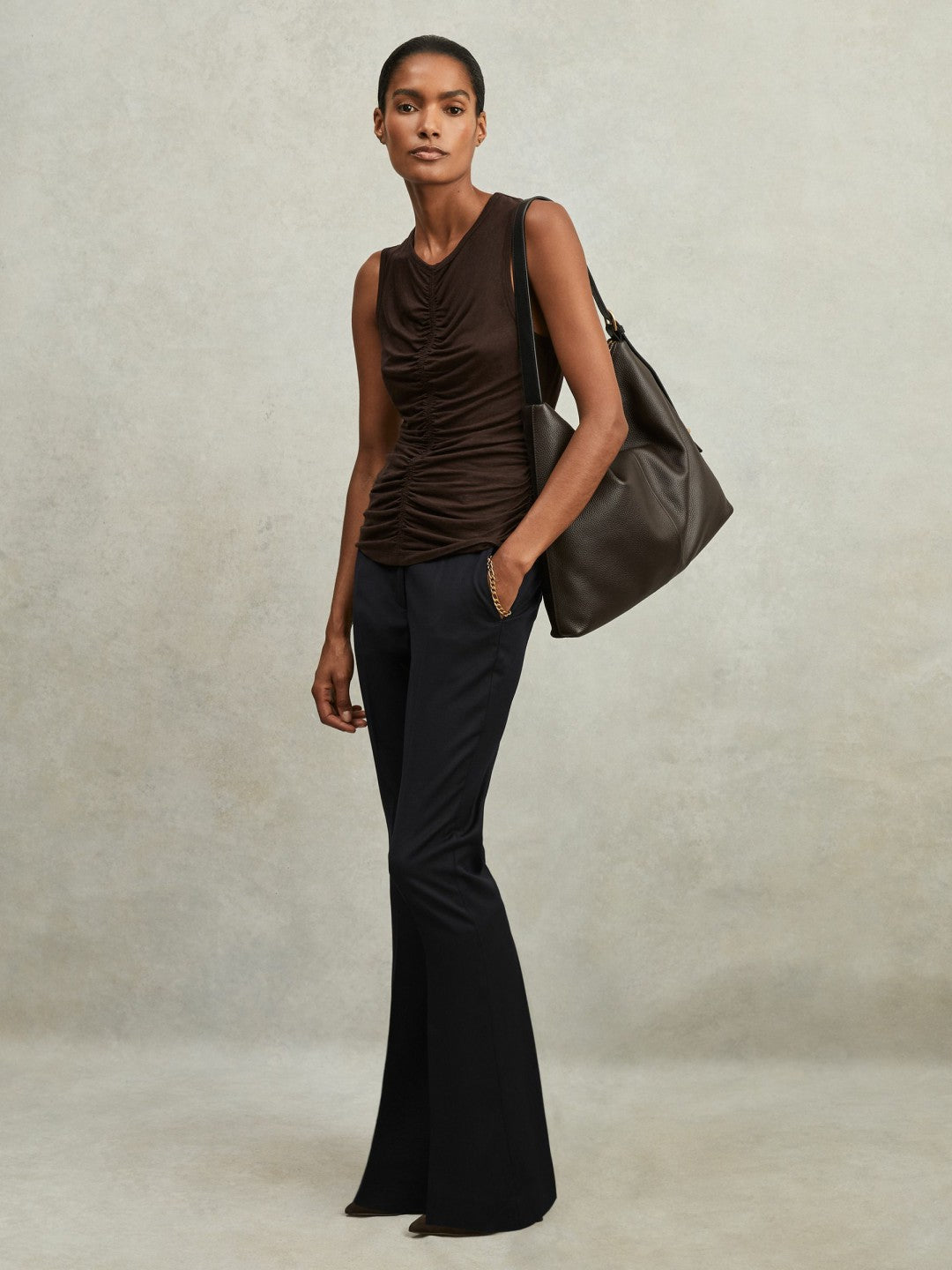 Petite Wool-Blend Tailored Flared Suit Trousers Navy | Women