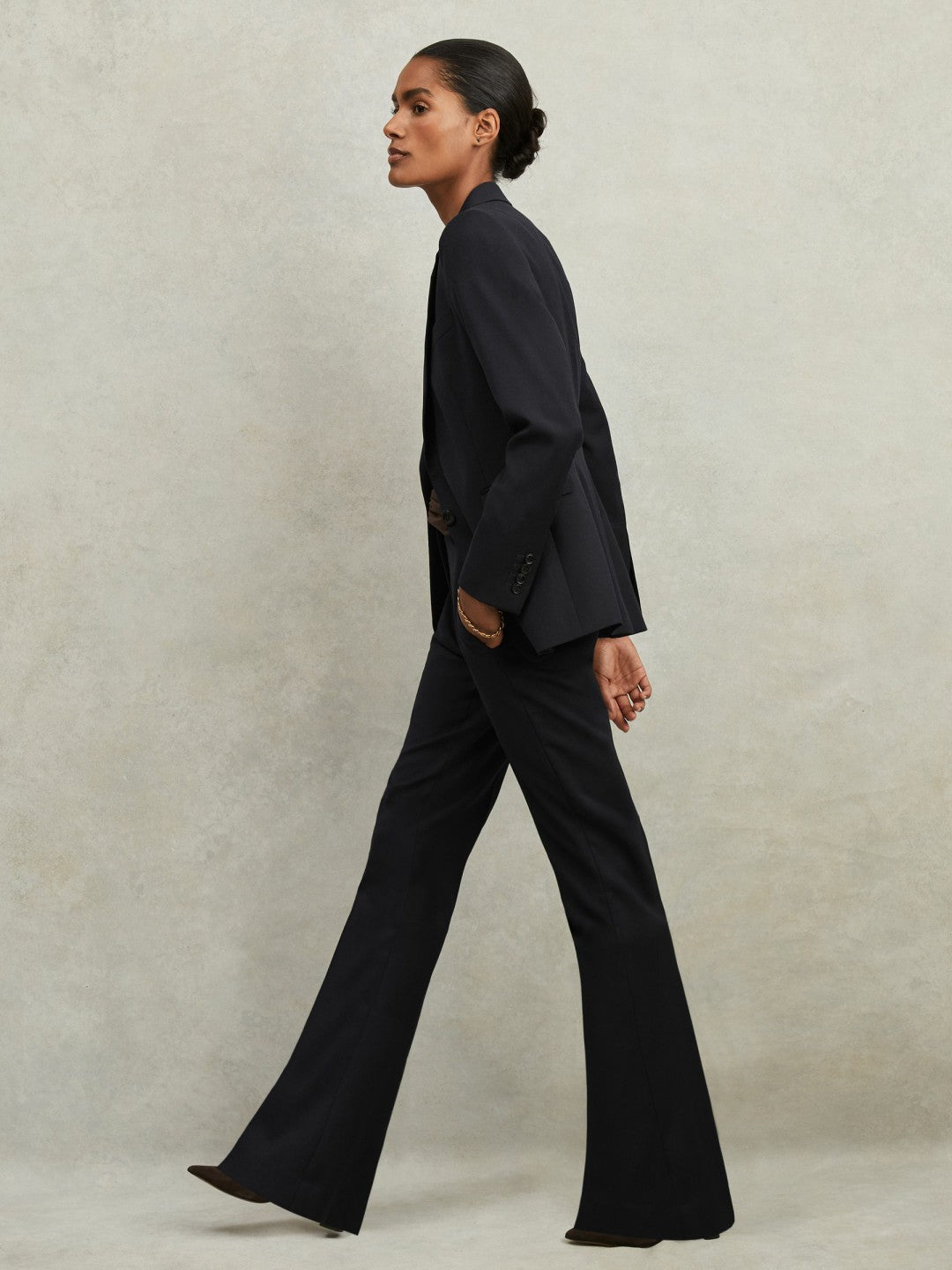 Petite Wool-Blend Tailored Flared Suit Trousers Navy | Women