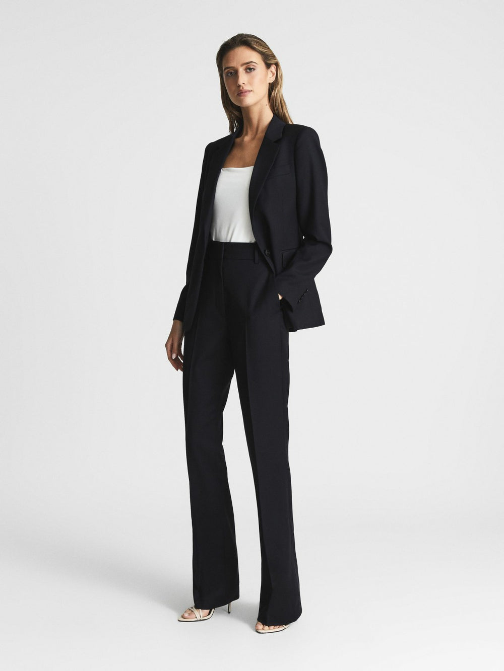 Wool-Blend Tailored Flared Suit Trousers Navy | Women