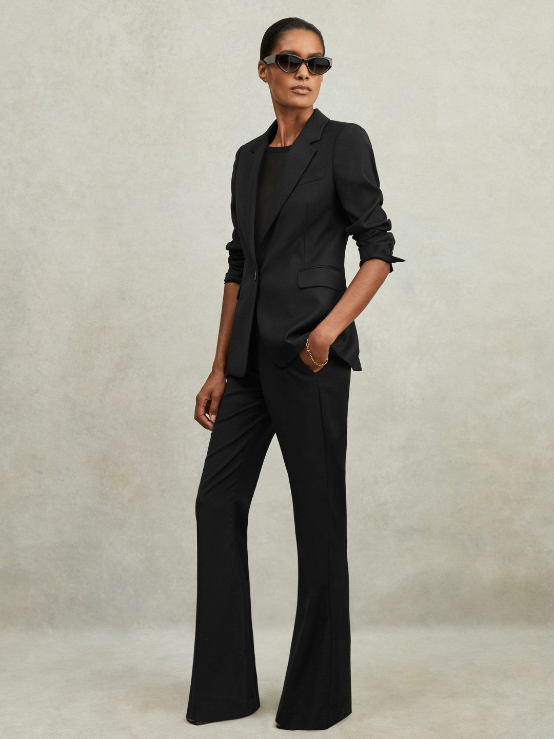 Wool-Blend Tailored Flared Suit Trousers Black | Women