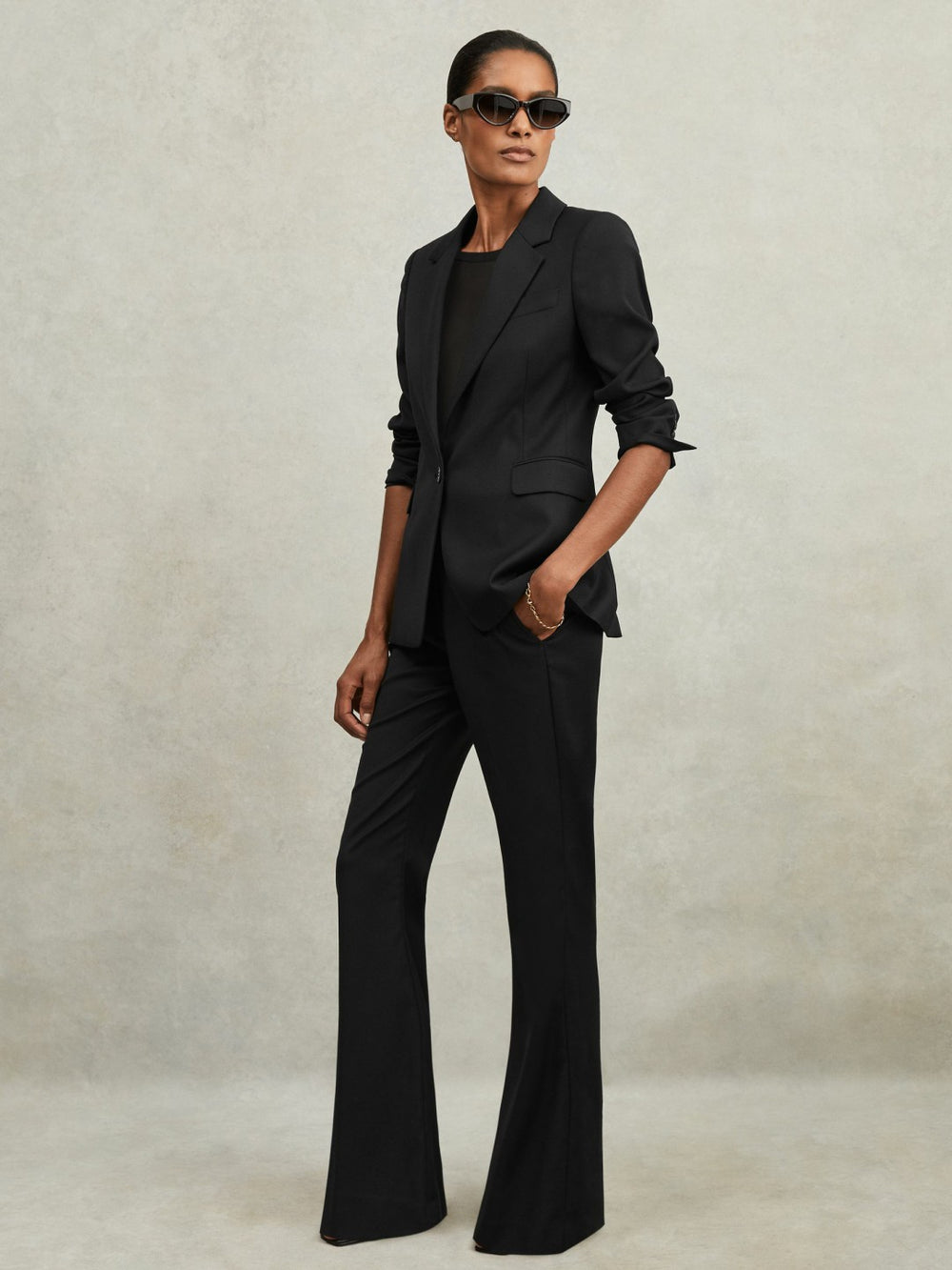 Wool-Blend Tailored Flared Suit Trousers Black | Women