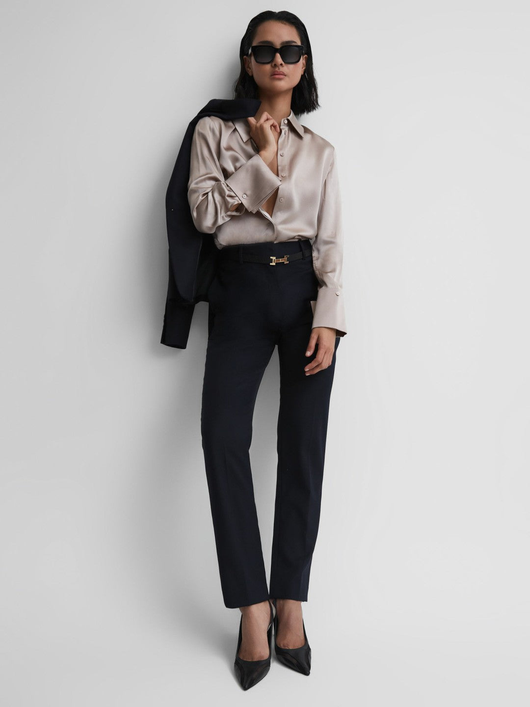 Petite Wool Blend Tapered Suit Trousers Navy | Women