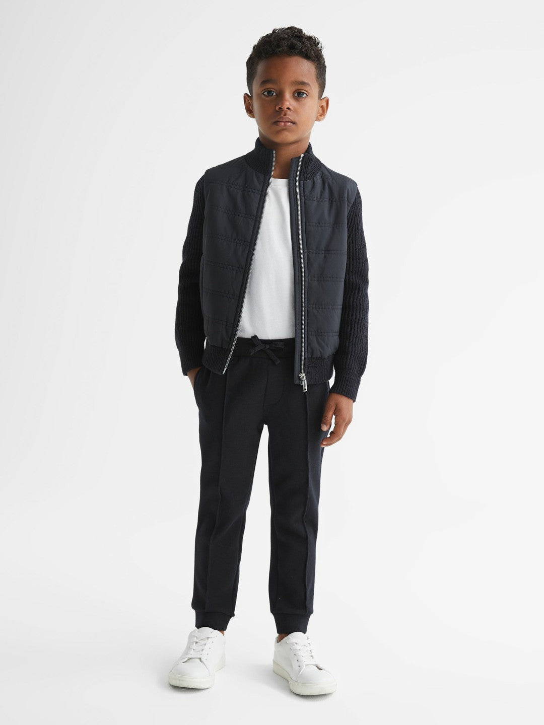 Junior Hybrid Zip Through Quilted Jacket Navy | Children & Baby