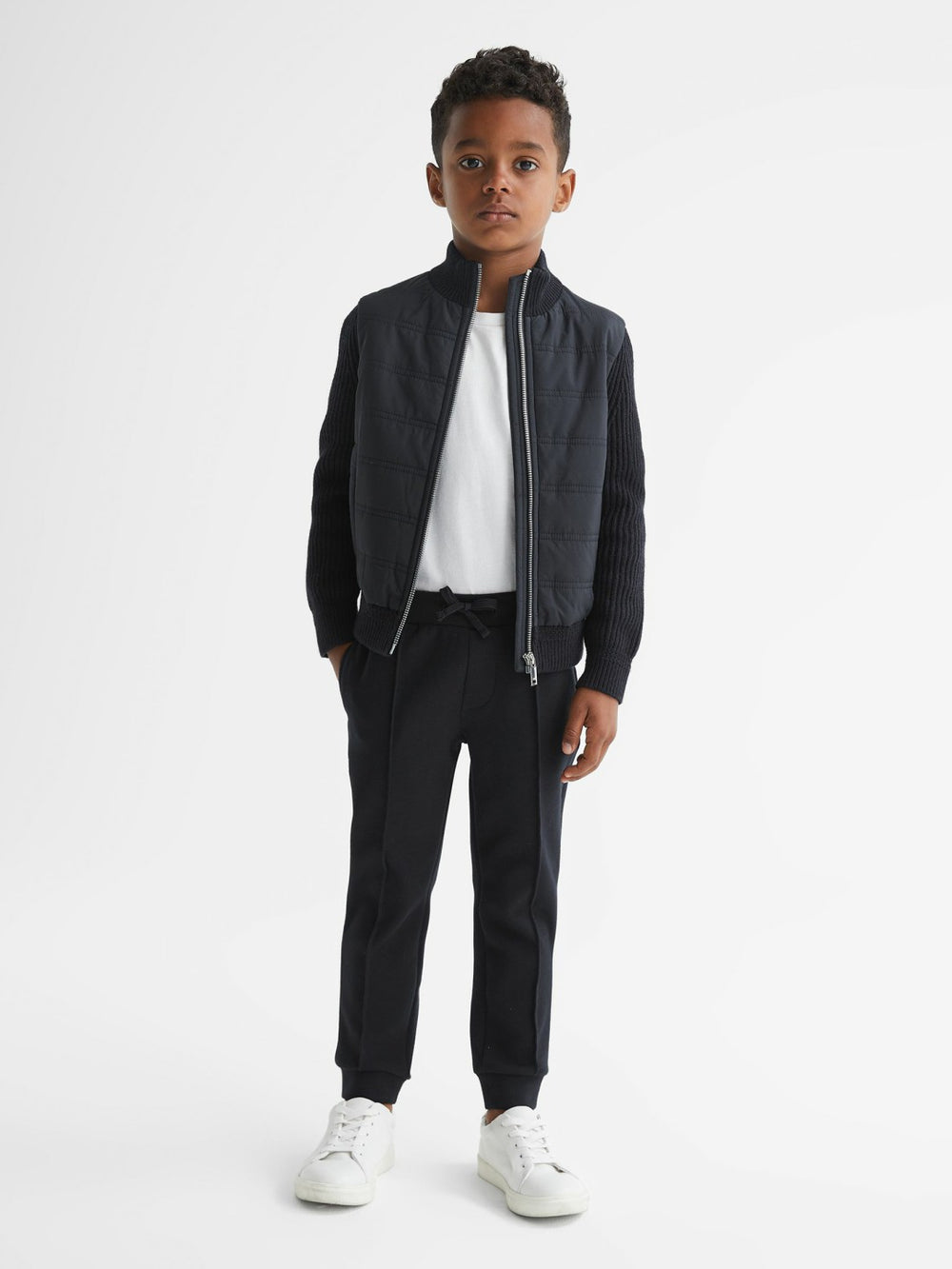 Junior Hybrid Zip Through Quilted Jacket Navy | Children & Baby