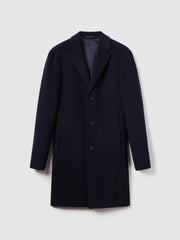 Wool Blend Single Breasted Epsom Overcoat Navy | Men