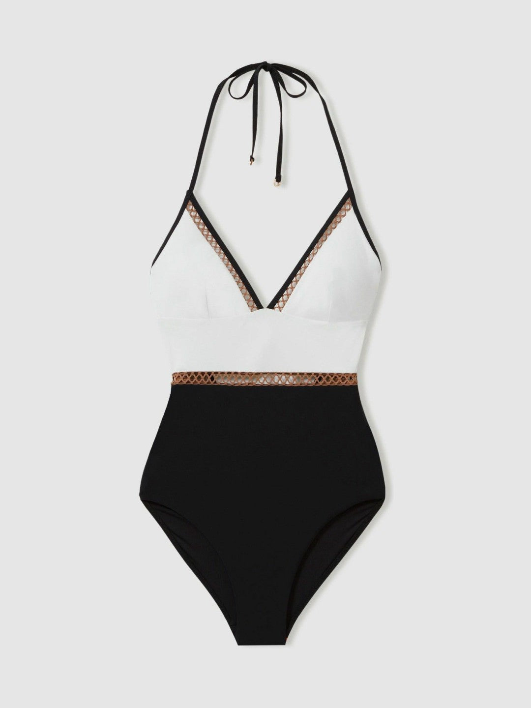 Colourblock Halter Swimsuit White/Tan | Women