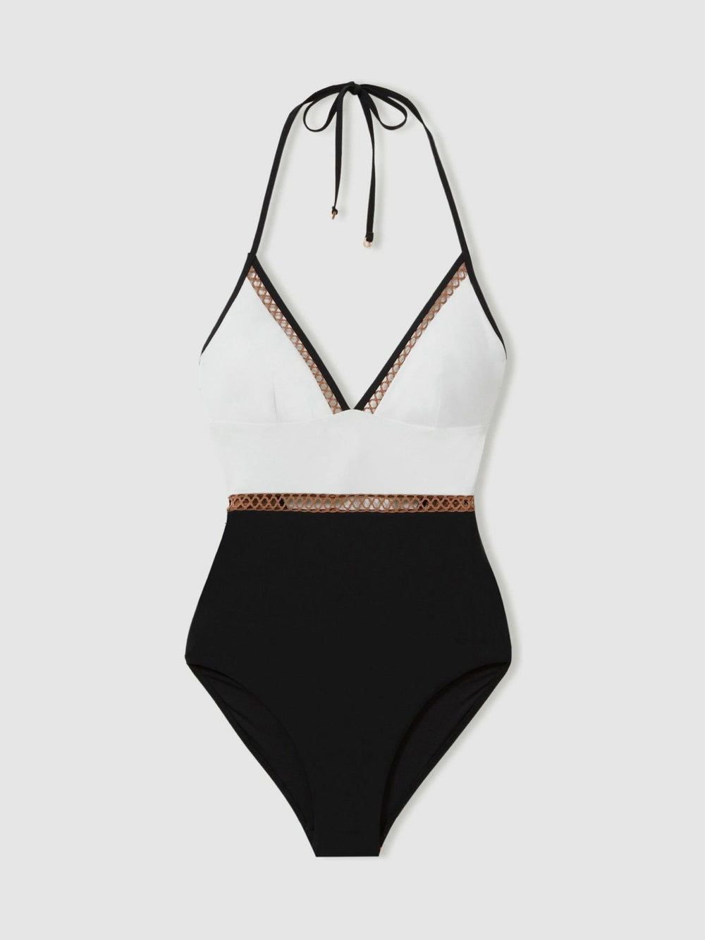 Colourblock Halter Swimsuit White/Tan | Women