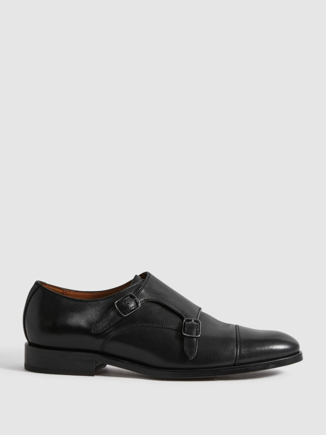 Leather Double Monk Strap Shoes Black | Men