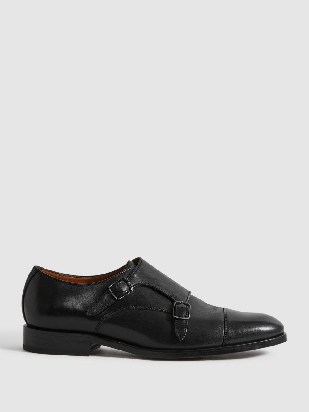 Leather Double Monk Strap Shoes Black | Men
