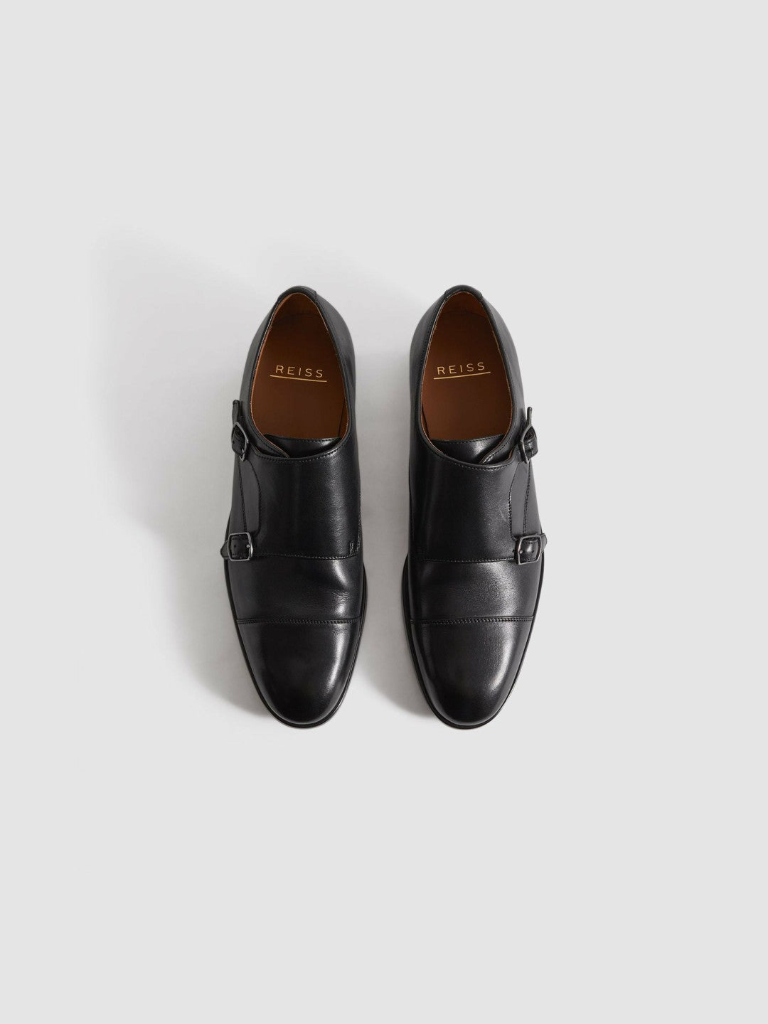 Leather Double Monk Strap Shoes Black | Men