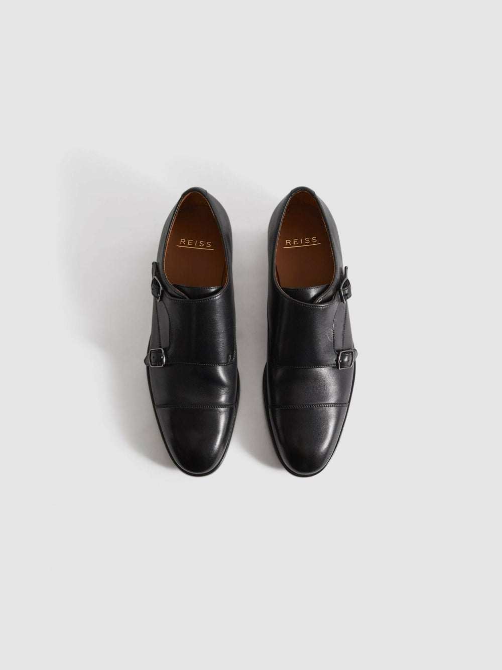 Leather Double Monk Strap Shoes Black | Men