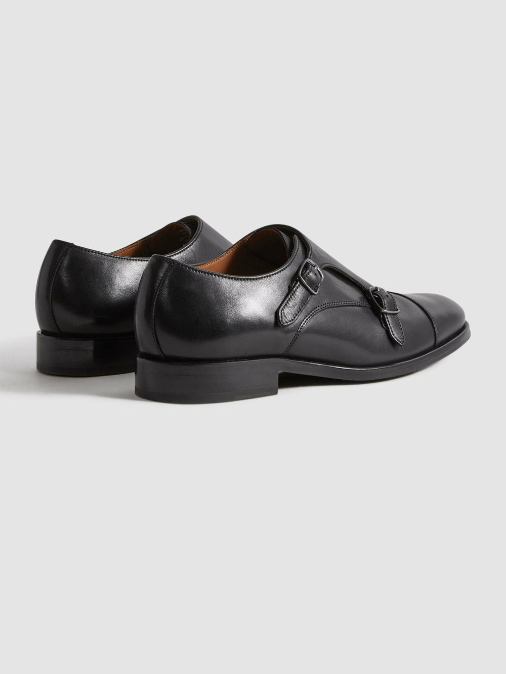 Leather Double Monk Strap Shoes Black | Men
