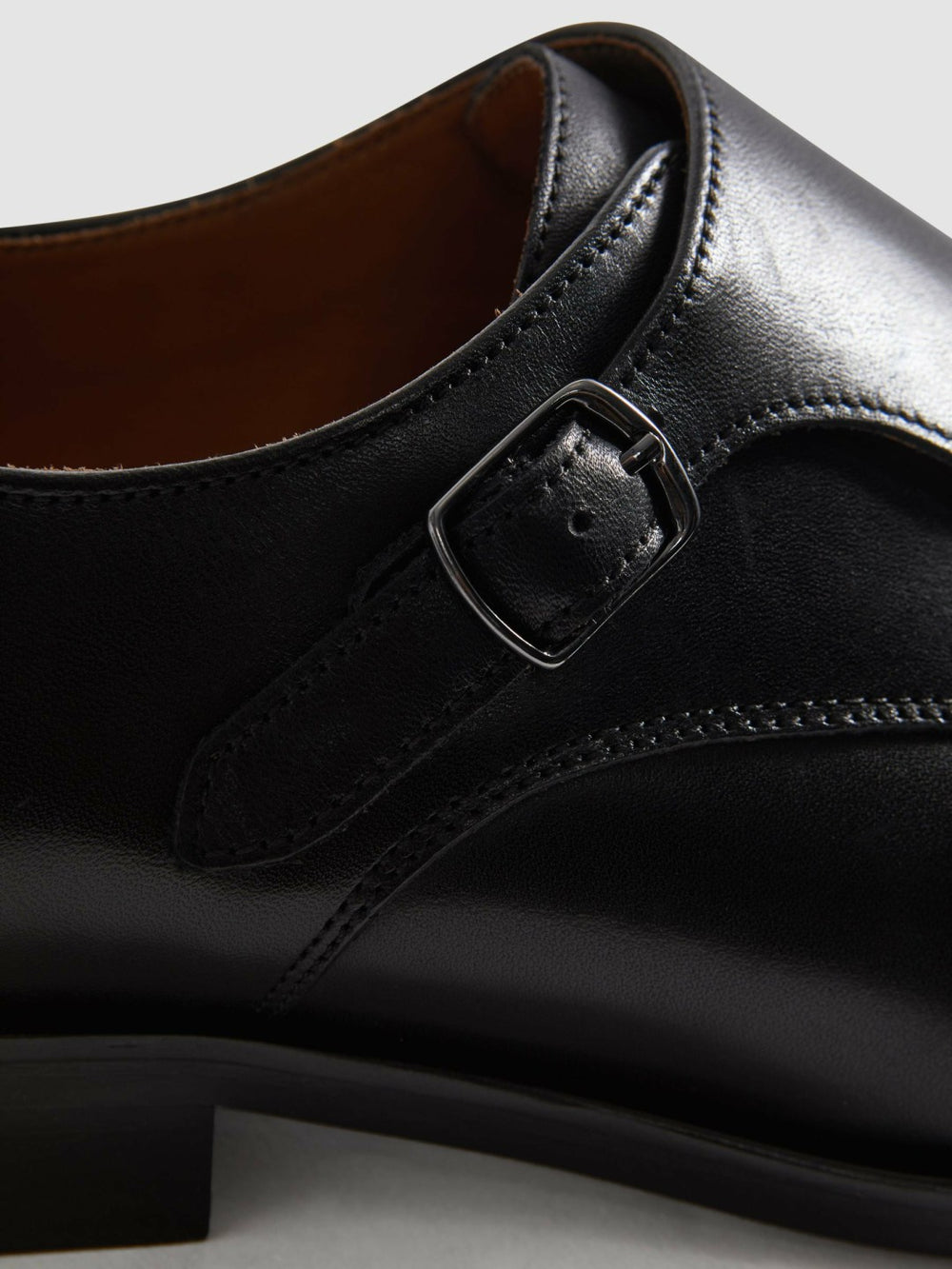 Leather Double Monk Strap Shoes Black | Men