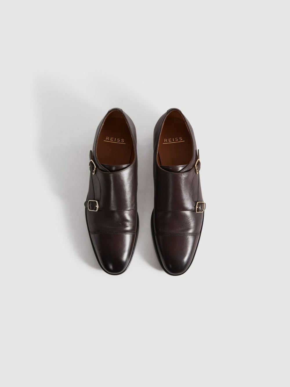 Leather Double Monk Strap Shoes Dark Brown | Men