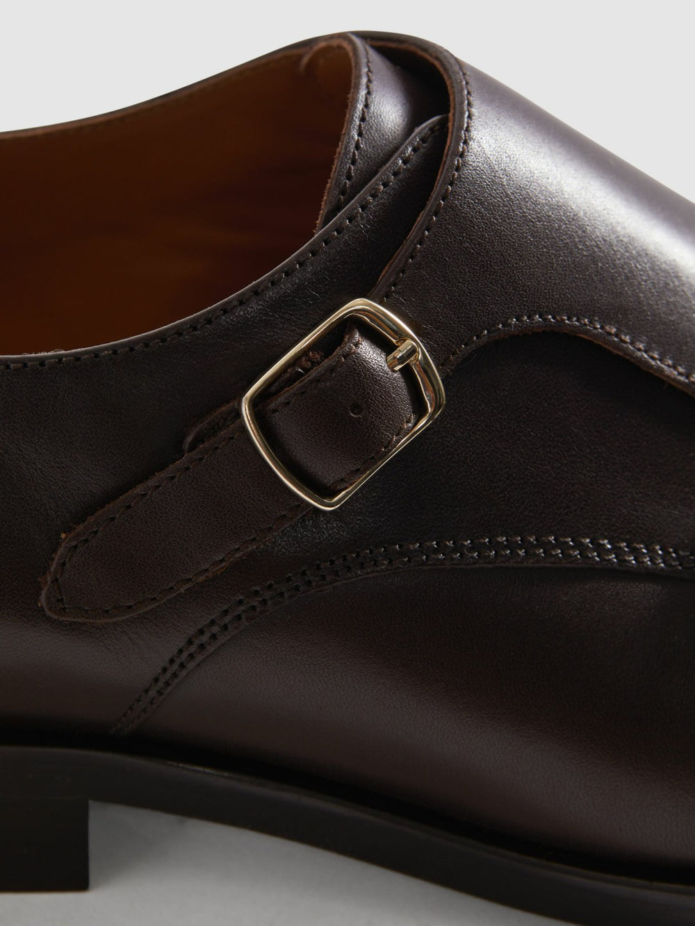 Leather Double Monk Strap Shoes Dark Brown | Men