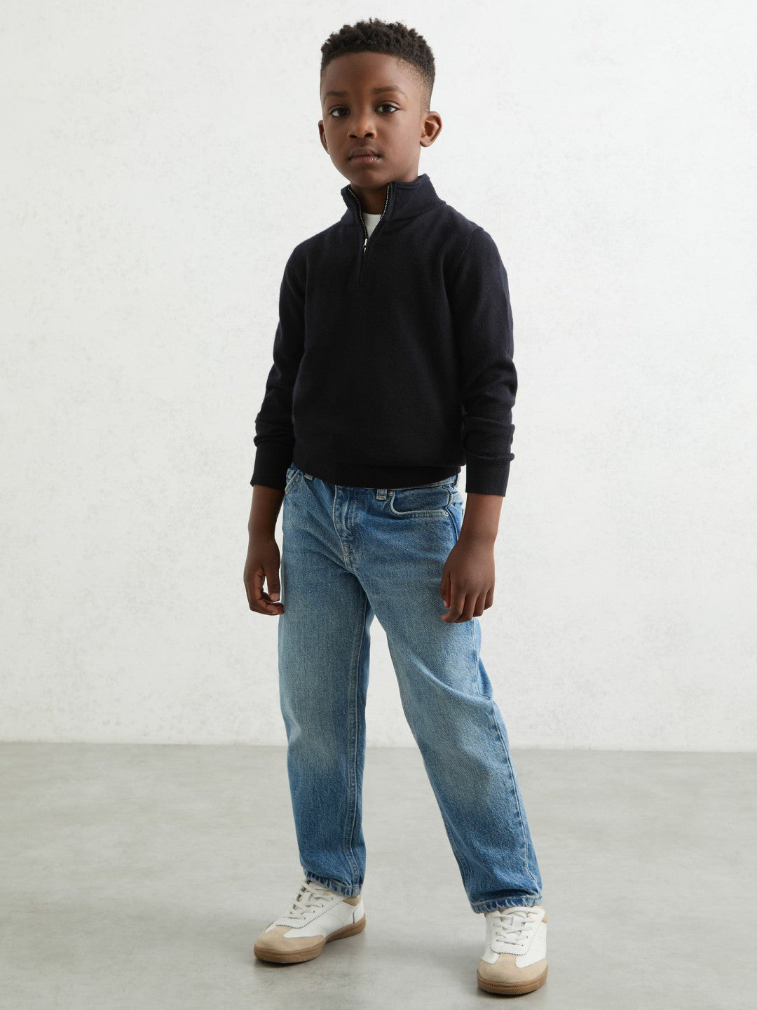 9-13 yrs Merino Wool Half-Zip Funnel Neck Jumper Navy | Children & Baby