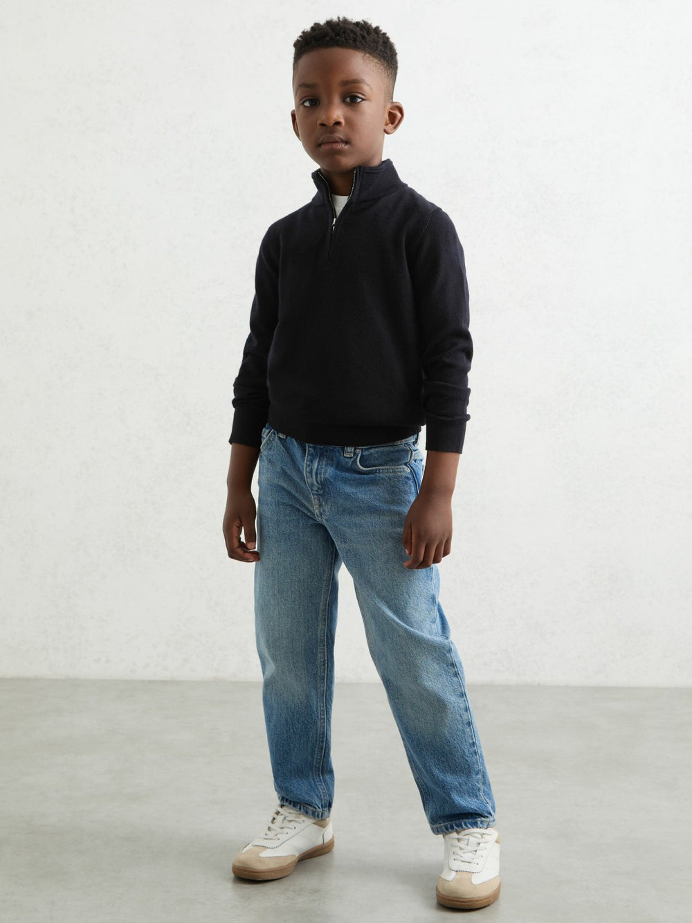9-13 yrs Merino Wool Half-Zip Funnel Neck Jumper Navy | Children & Baby