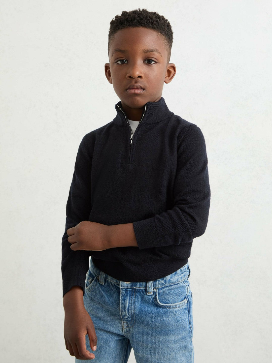9-13 yrs Merino Wool Half-Zip Funnel Neck Jumper Navy | Children & Baby