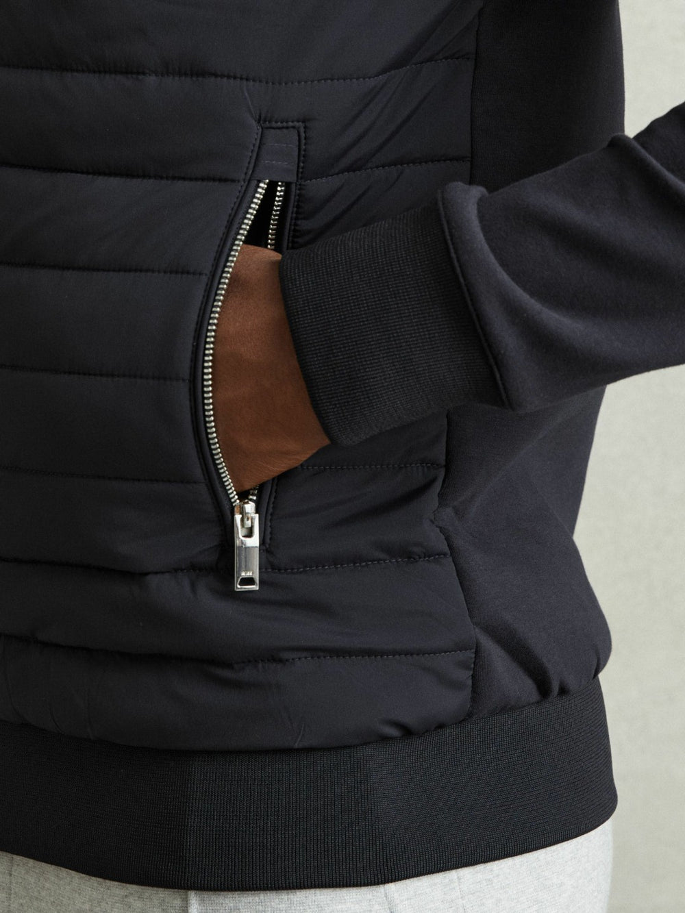 Hybrid Quilt and Knit Zip-Through Jacket Navy | Men