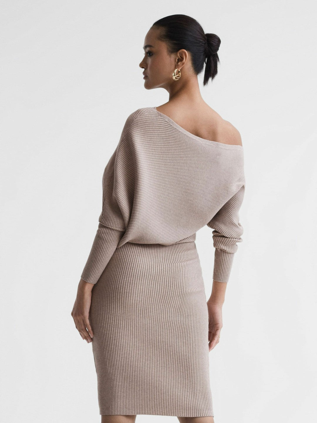 Off-The-Shoulder Ribbed Midi Dress Neutral | Women