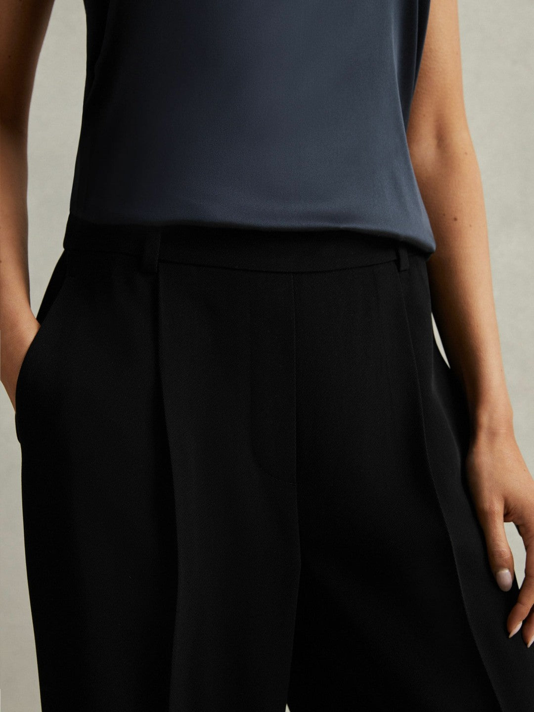 Petite Half-Elasticated Wide Leg Trousers Black | Women