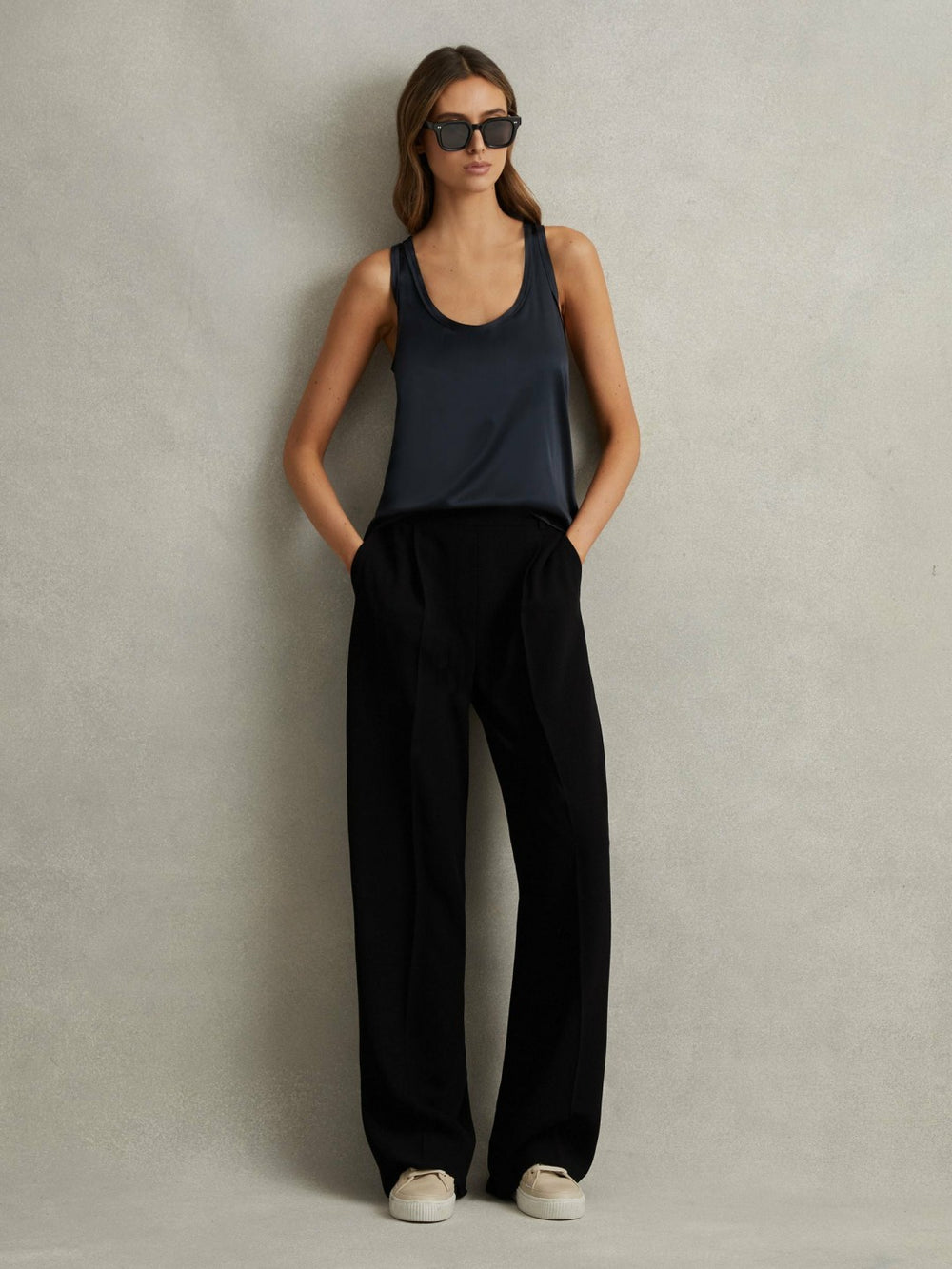 Petite Half-Elasticated Wide Leg Trousers Black | Women