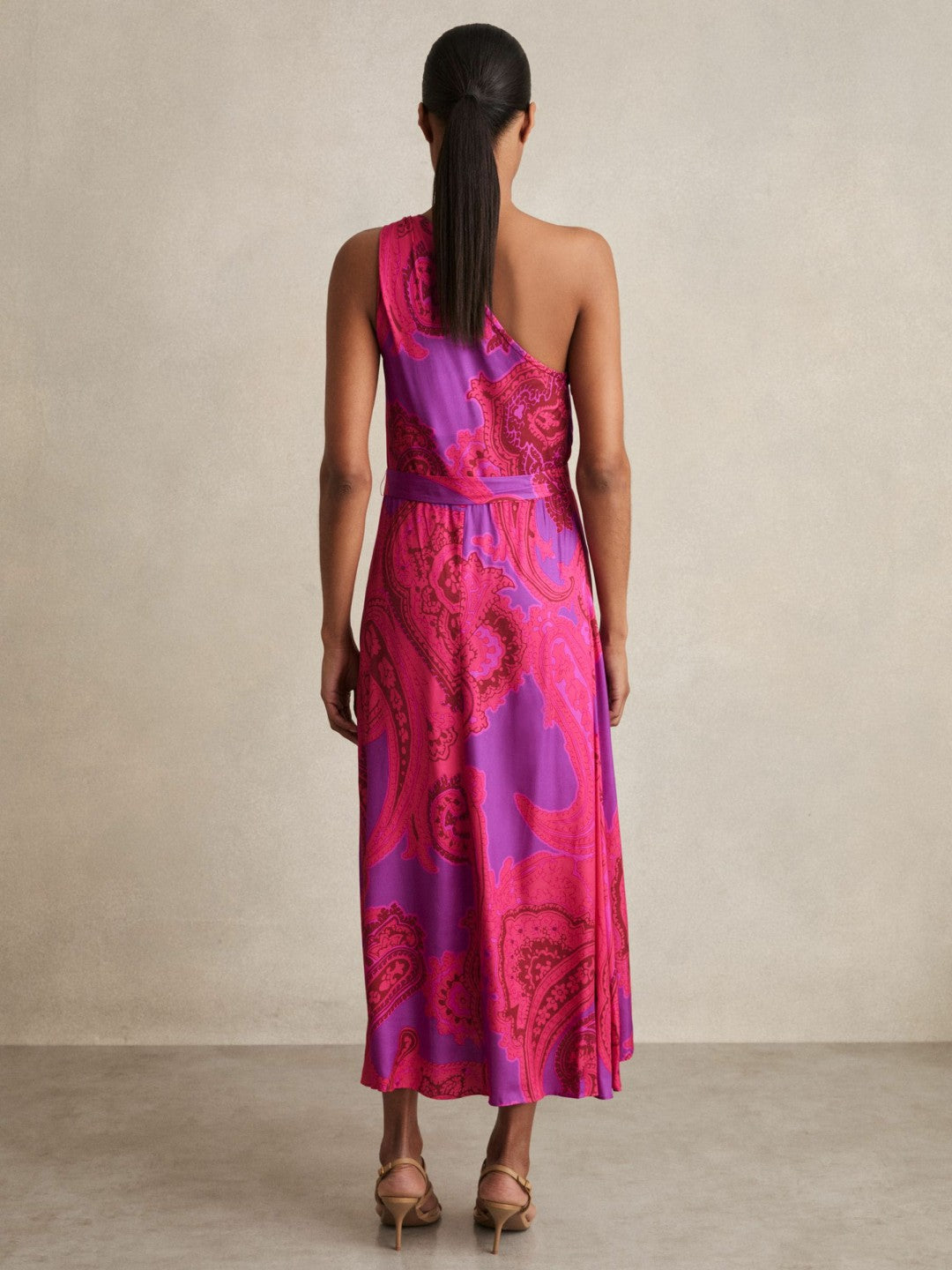 Paisley-Print One-Shoulder Midi Dress Pink | Women