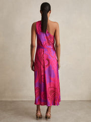 Paisley-Print One-Shoulder Midi Dress Pink | Women
