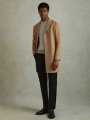 Wool Blend Single Breasted Epsom Overcoat Camel | Men