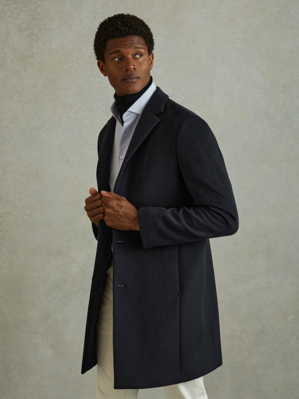 Wool Blend Single Breasted Epsom Overcoat Navy | Men
