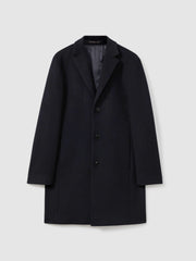 Wool Blend Single Breasted Epsom Overcoat Navy | Men